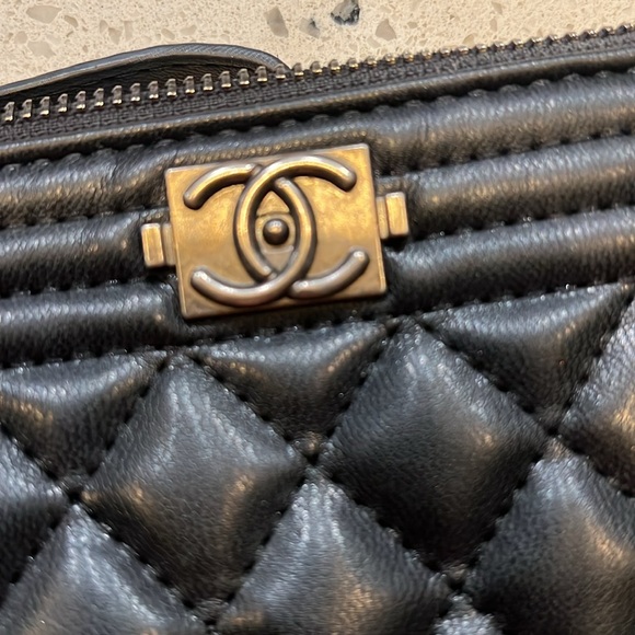 Faux double CC quilted black leather clutch wristlet envelope purse bag silver - Picture 8 of 8